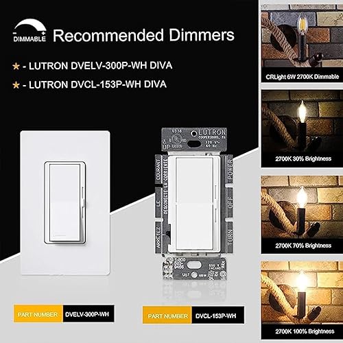 Miniatura 6 de JIPRES Paquete de 8 bombillas LED regulables de 6 W igual a blanco cálido 2700K T6 T25 E12 bombilla de 60 vatios para candelabros, ventilador de