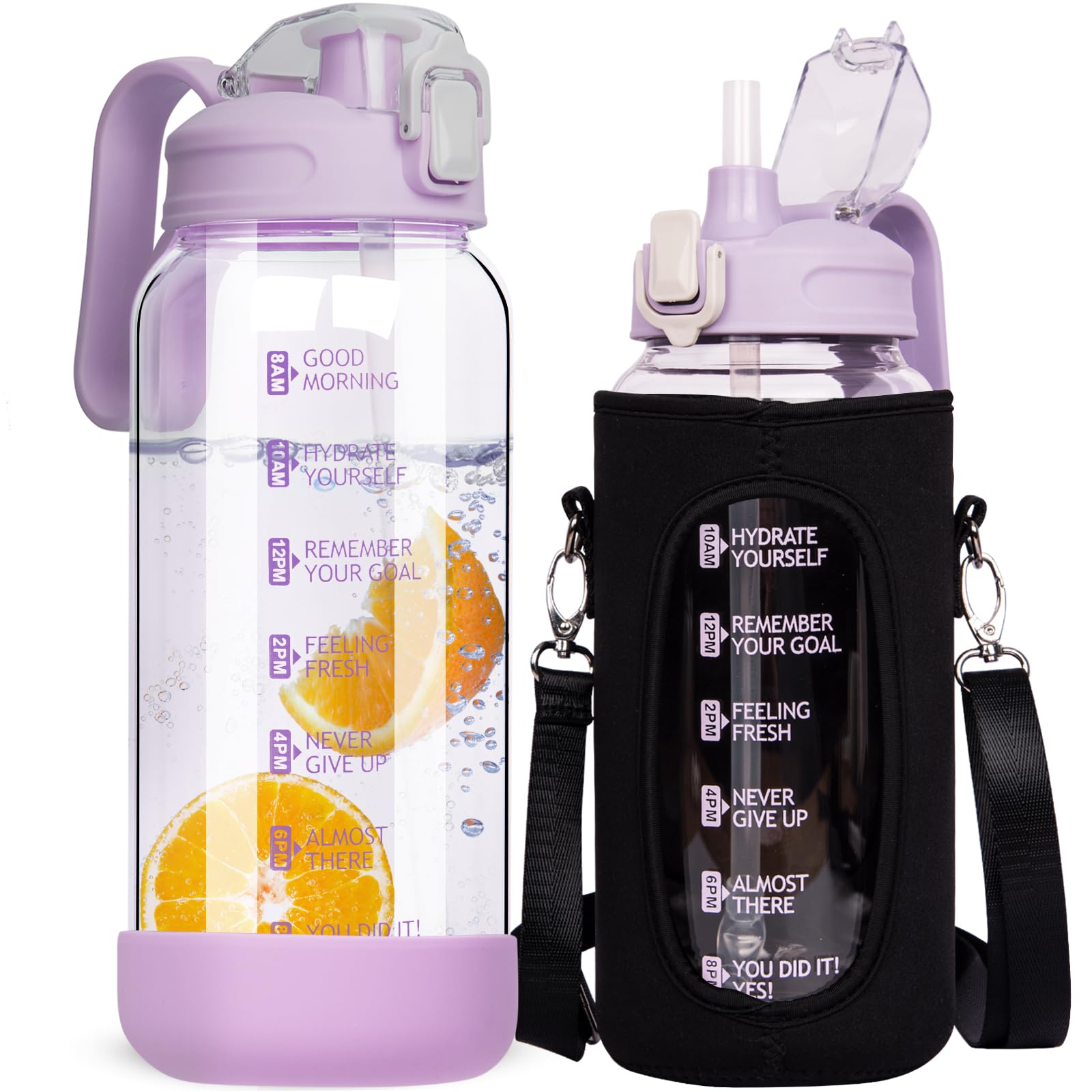 DEARRAY 1.5 Litre Glass Water Bottle with Straw & Time Markings 1.5l ...