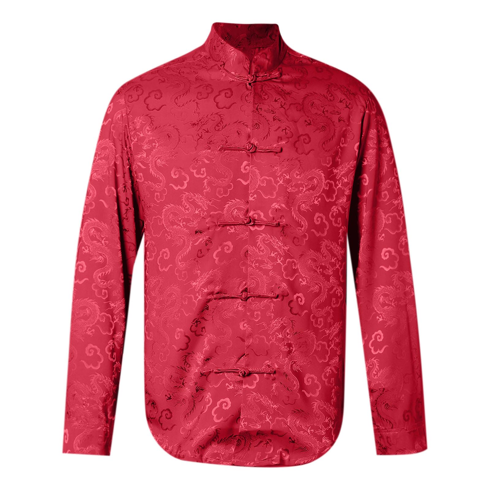 Herren Frühling und Herbst Neue Herren Retro Platte Schnalle Langarm Hemd Dunkle Jacquard Große Größe Hemd#M