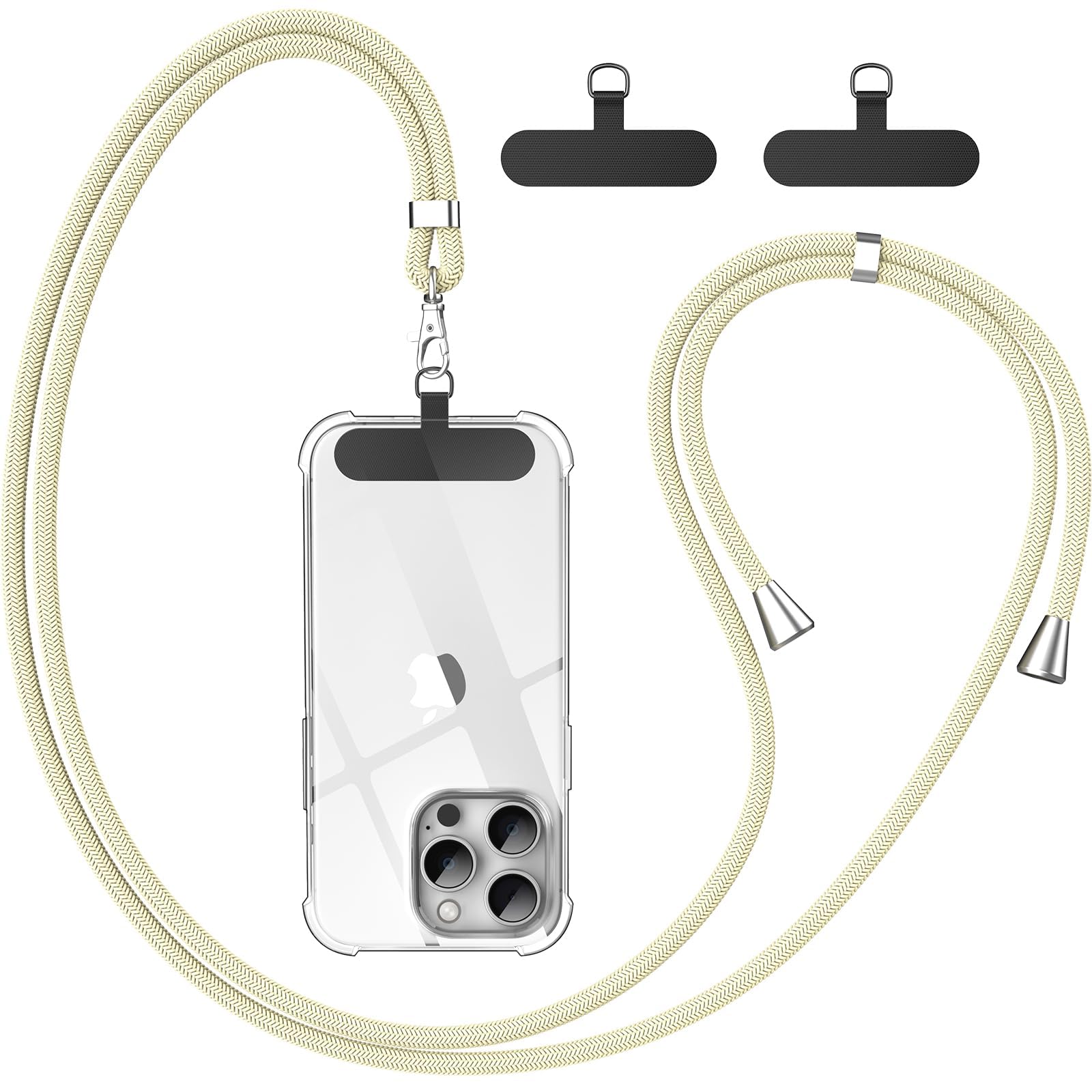 caslord Handyband Universal, Handy Lanyard mit 2 Stück Universelles Patch, Handyband mit Hülle kombinierbar, Einstellbar und Abnehmbar -Beige