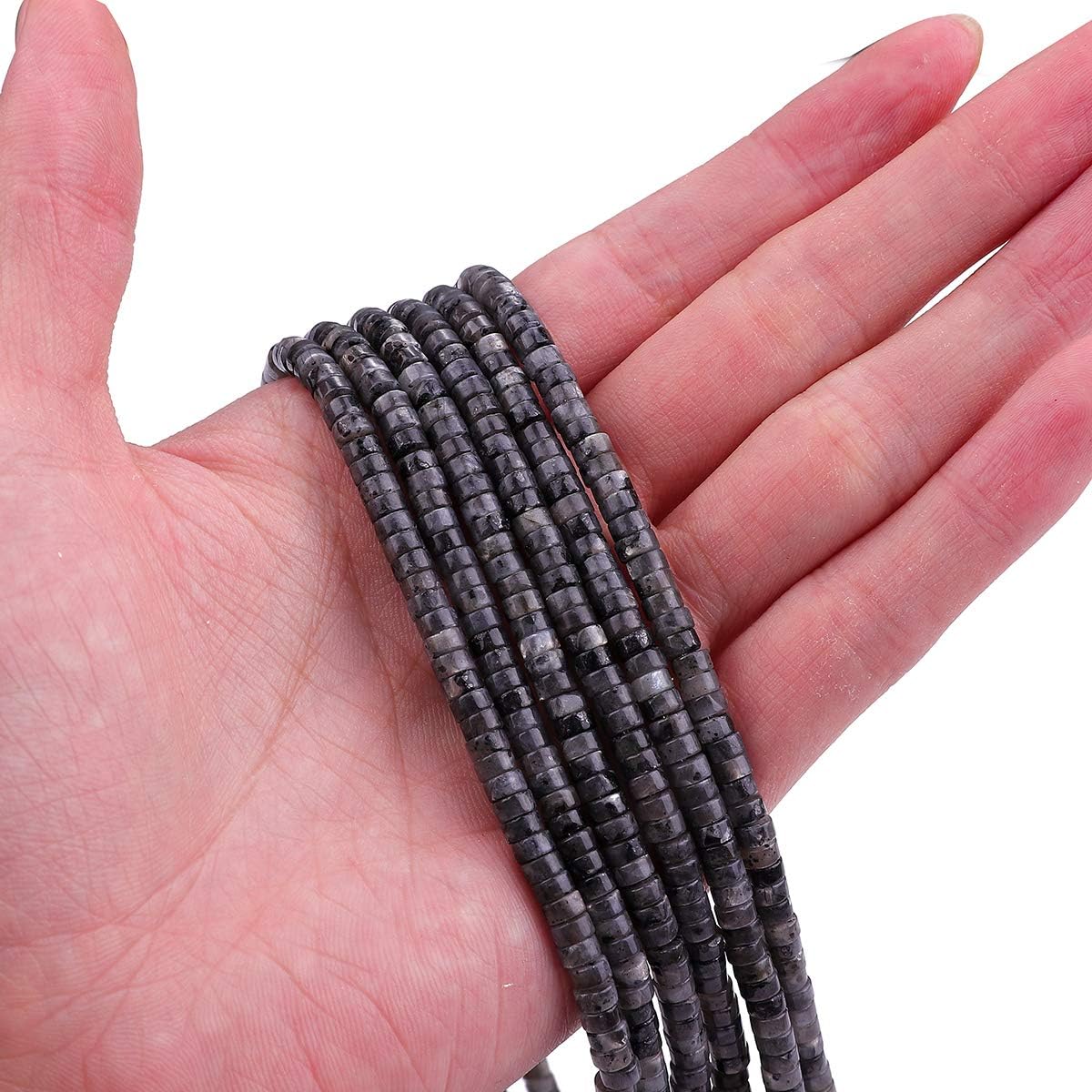 Natural Black Spectrolite Spacer Beads Caps Loose Semi Gemstone for Beading Jewelry Making 4mmx2mm 38cm - Image 2