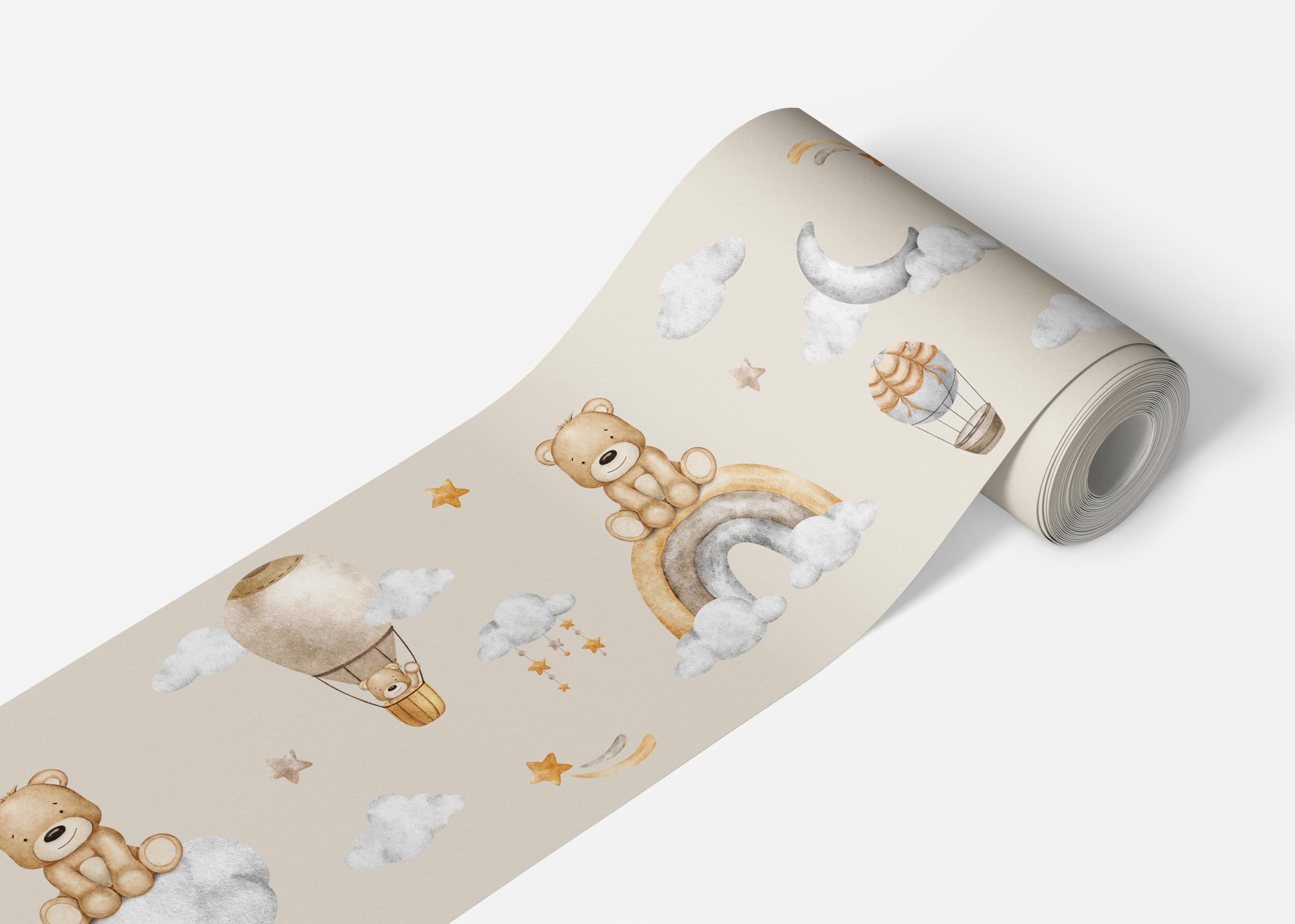 AWBD 8538 Self-Adhesive Border, Bear in the Sky on Brown AG Design, Waterproof Children's Room Wall Sticker Decoration, Wall Border for Girls and Boys, Film, Width 500 cm x Height 13.8 cm