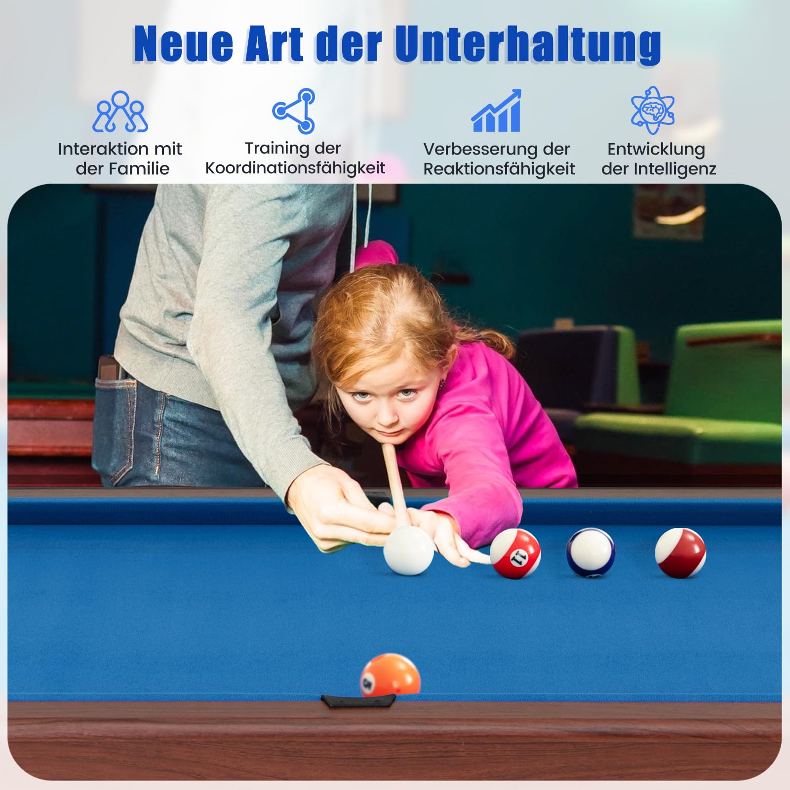 COSTWAY Billardtisch, Billlard Tisch aus Holz mit Zubehör, Pooltisch mit 2 Queues, 2 Kreiden & Dreieck & Bürste, Tischbillard Billard-Spiel für Kinder & Erwachsene, 122 x 61 x 76cm
