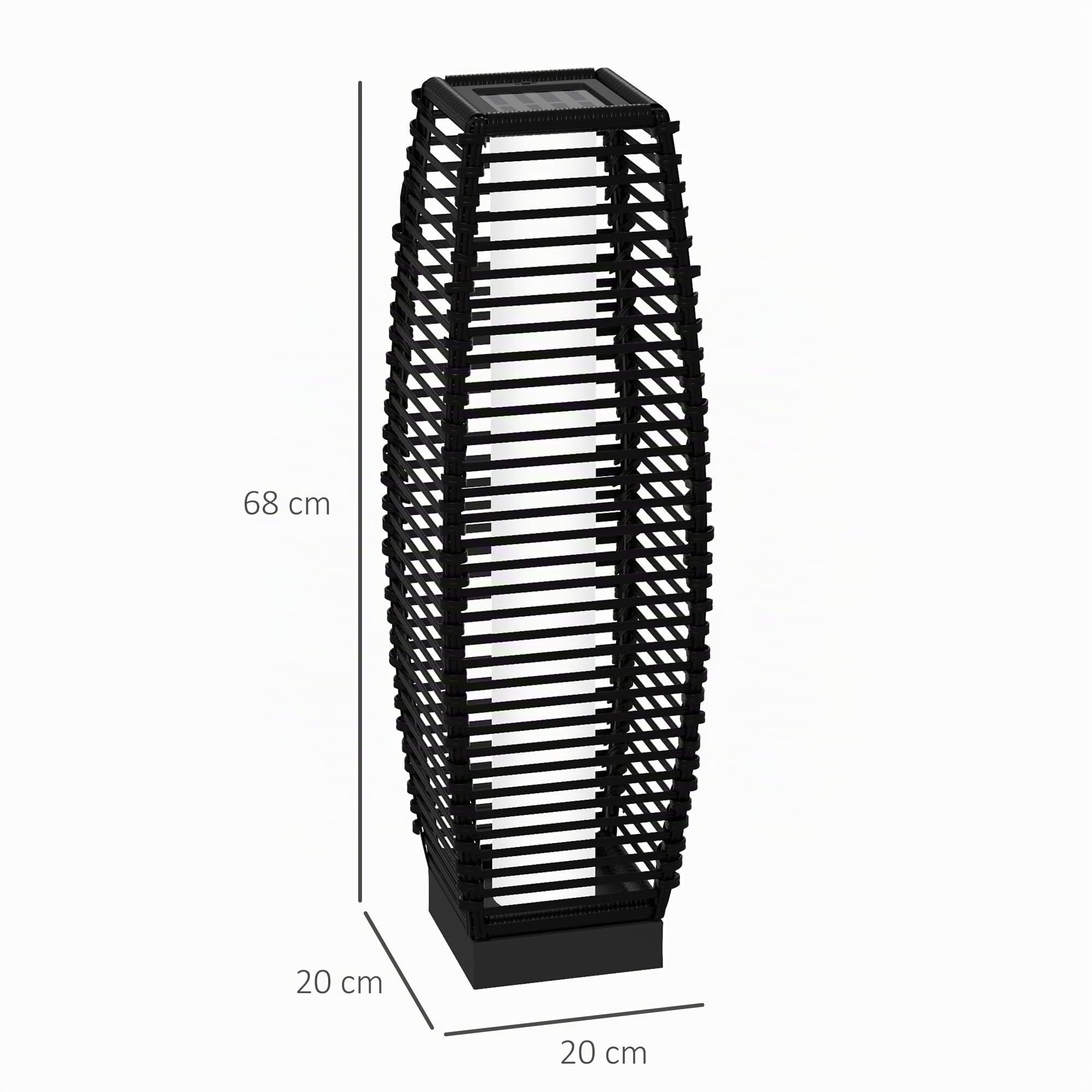 Outsunny Lampada Solare da Giardino Acciaio Rattan 20x20x68 cm Nero | Con Pannello di Ricarica