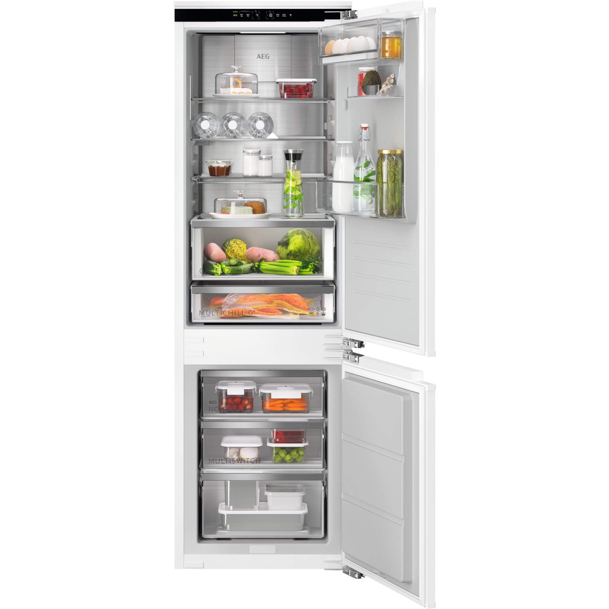 AEG WiFi Einbau-Kühl-Gefrierkombination 178cm, Serie 9000 MultiChill: Null-Grad-Schublade -3°C bis +5°C wählbar, Kühl- (114 L), Gefrier- (63L) & 0°C-Kaltraum (46 L), NoFrost, Festtür, TSC9V18WCC3