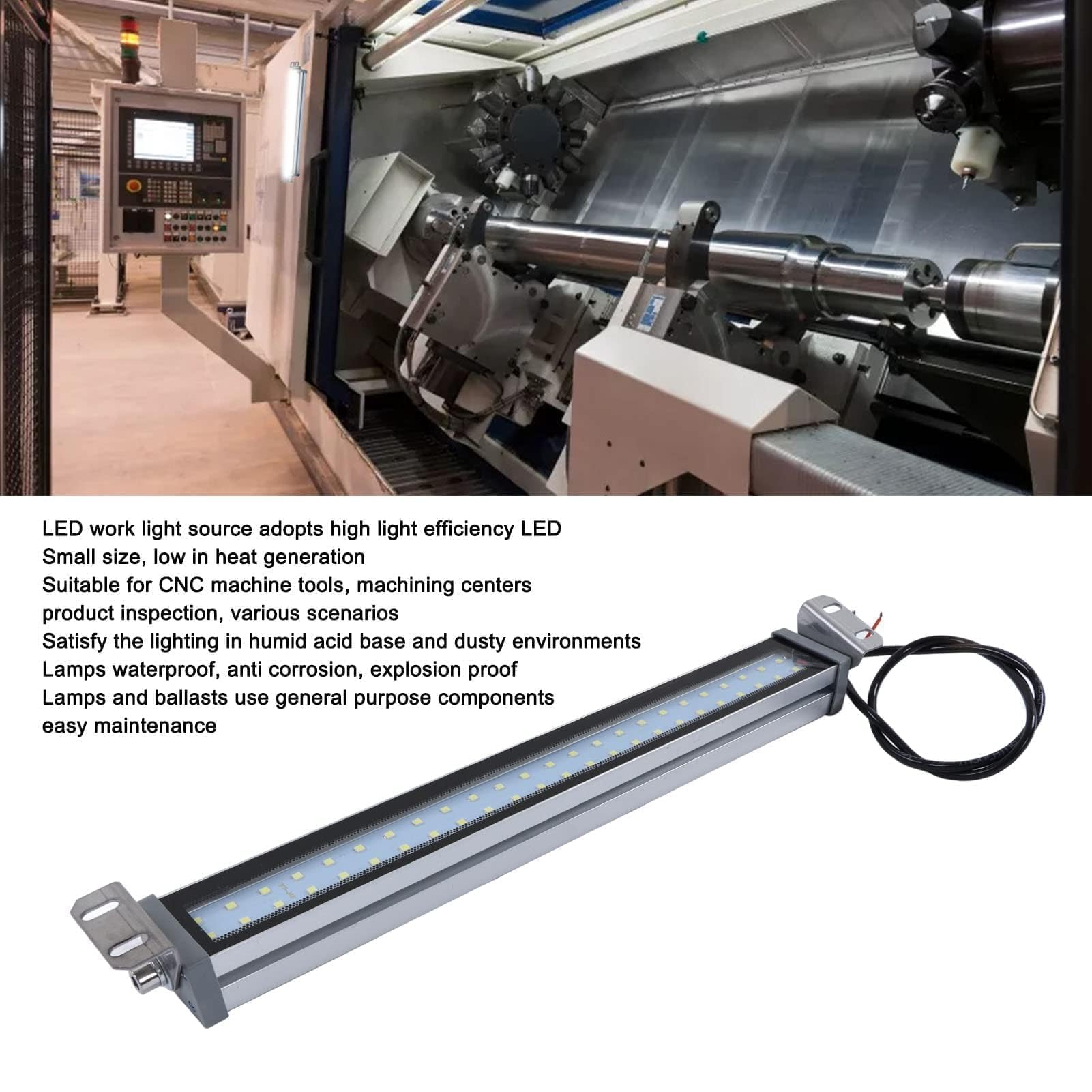 24V 12W IP67 Impermeable Tubo De Luz De Máquina, Luz De Trabajo LED CNC Machine Shop, CNC Industrial Máquina Internera Iluminación LED Con Cubierta Transparente, Garaje Almacén Taller Sótano