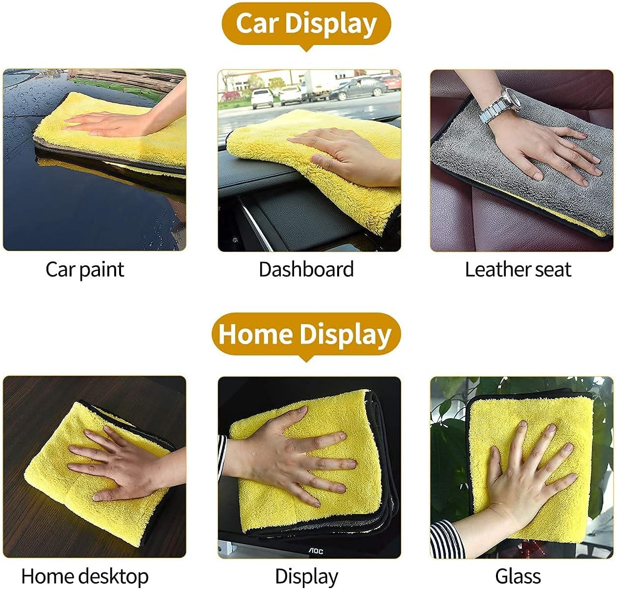 ZIBELL Microfiber Car Cleaning Cloths, 30x40 cm, 800 GSM, Pack of 6, Assorted, Multicolor, Ultra Plush Dual-Sided for Auto Detailing