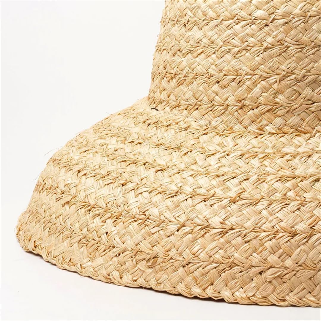 Sombrero De Paja Francés Retro para Mujer - Sombrero De Playa De Verano Hecho A Mano con ala Ancha para Protección Solar Al Aire Libre, Diseño Elegante De Base Plana. 11239lace-child One Size