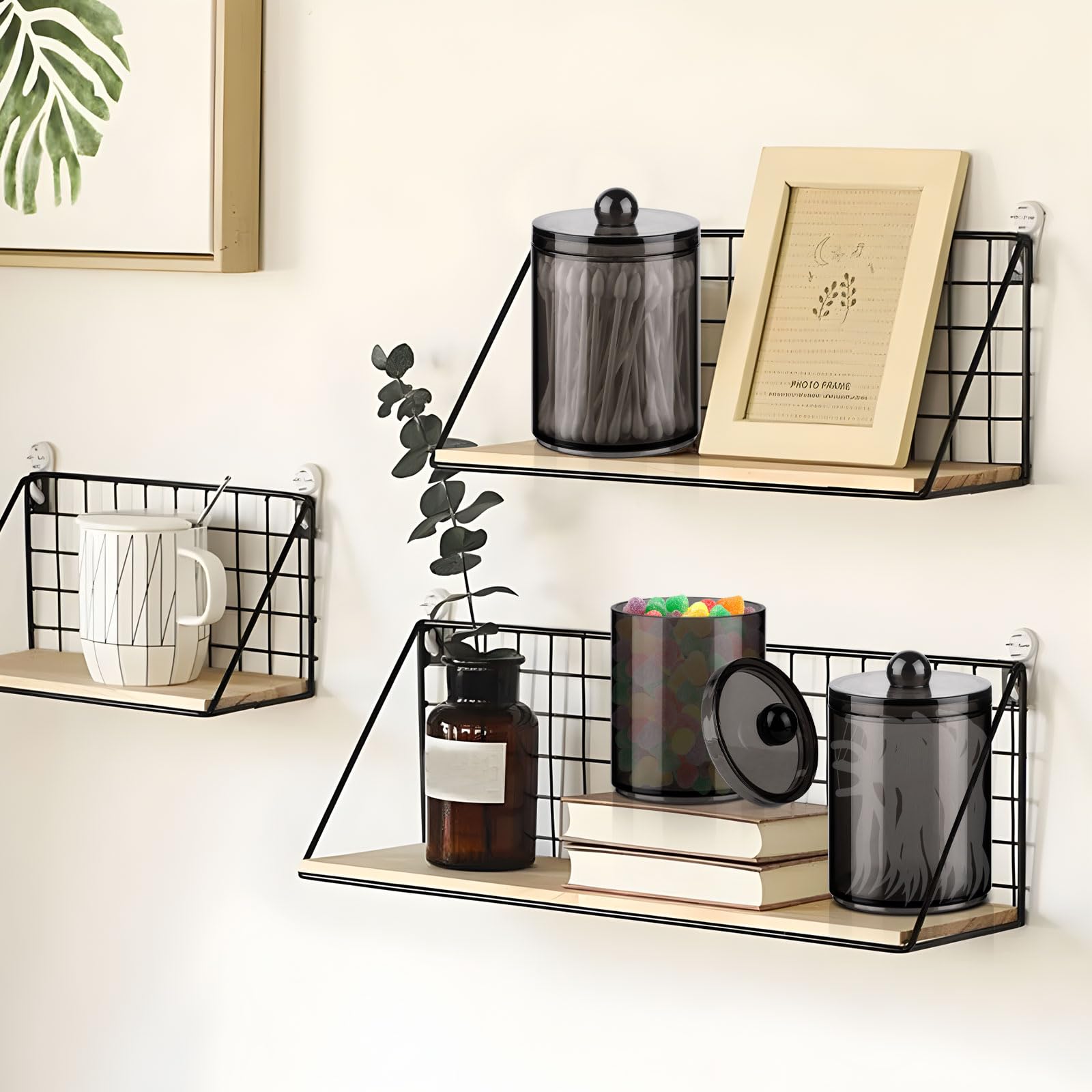 Organizador de Bastoncillos con Tapa, Caja Negro Transparente 3 Piezas para Hilo Dental, Algodón Cosmético