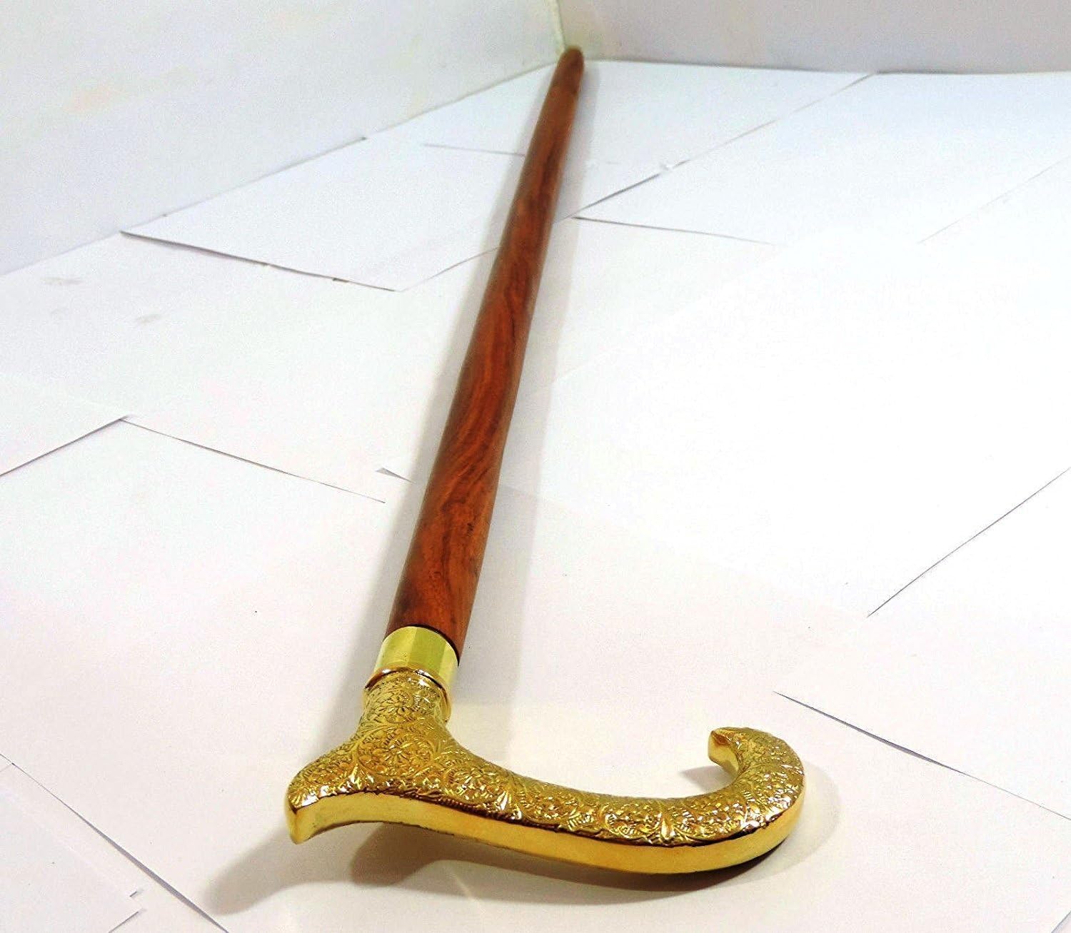 Humaira Nauticals Antique brass designer handle walking stick old people gifted solid canes B