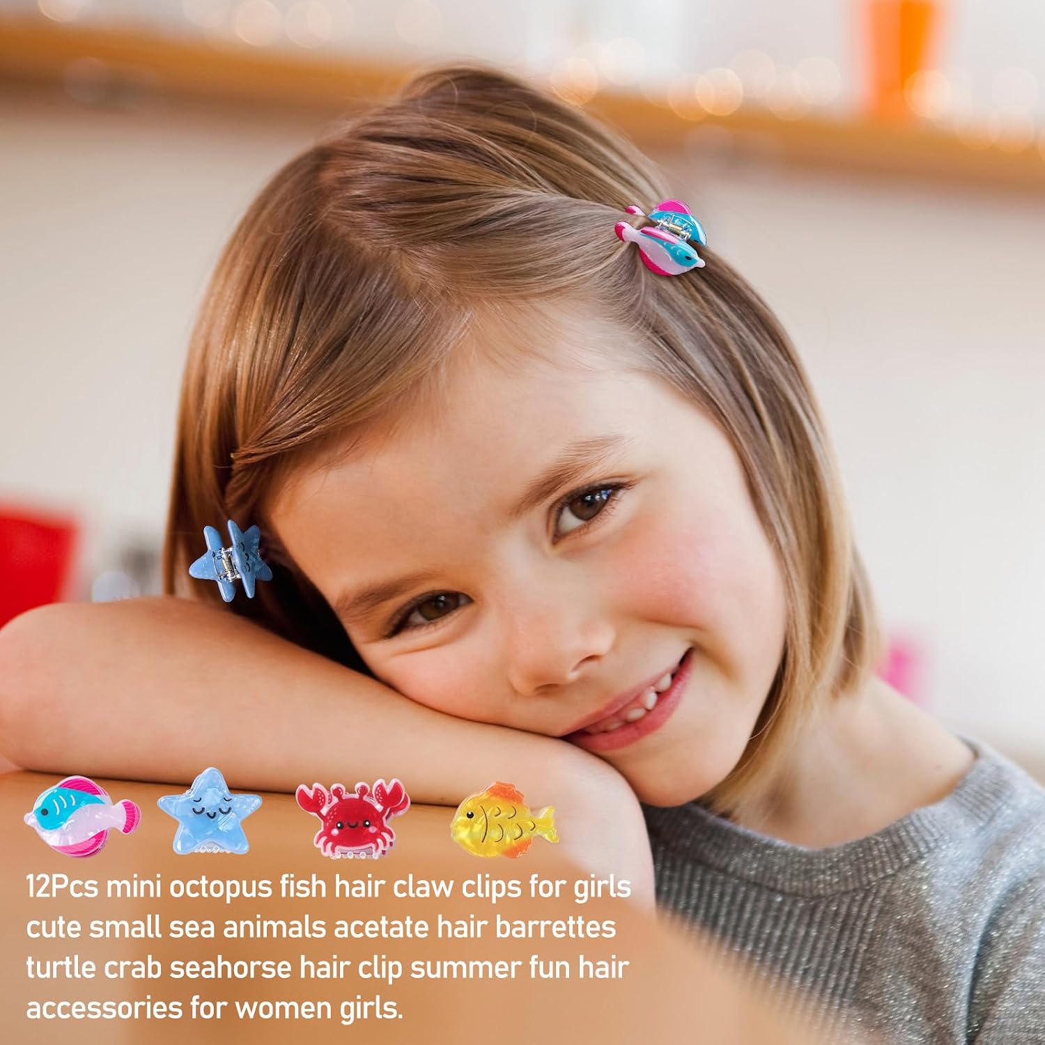 12Pcs Mini Fruit Hair Claw Clips for Girls Cute Small Acetate Hair Barrettes Cherry Strawberry Lemon Watermelon Hair Clip Summer Fun Hair Accessories for Women Girls A28- (Octopus)