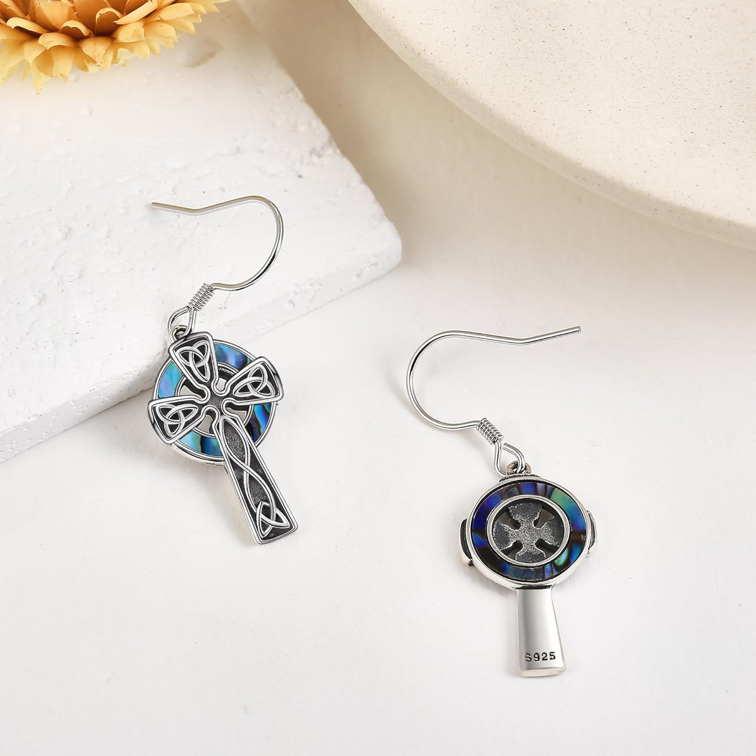 Celtic Knot Cross Earrings Sterling Silver Celtic Knot Cross Dangle Drop Earrings Religious Jewelry Gift for Women - Image 3