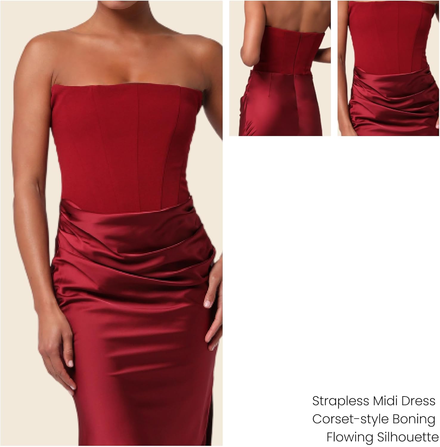 Lulus Womens Tarni Strapless Drape Front Midi Dress - Image 3