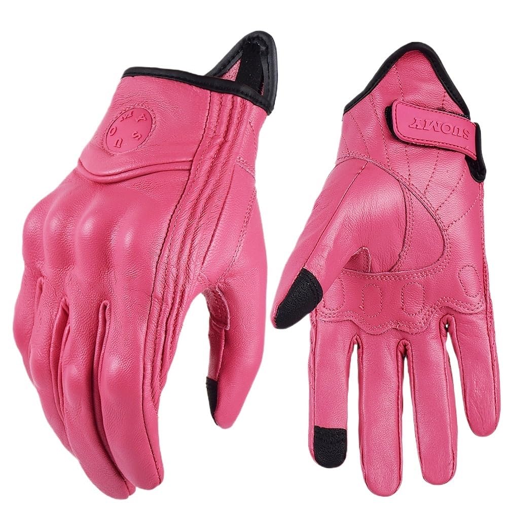 BLacOh Guanti Moto Guanti da Moto in Pelle da Donna Guanti da Moto Traspiranti Estivi Guanti da Ciclismo retrò con Dita Intere Rosa XS-XXL Guanti Moto Uomo (Color : Pink, Size : XXL)