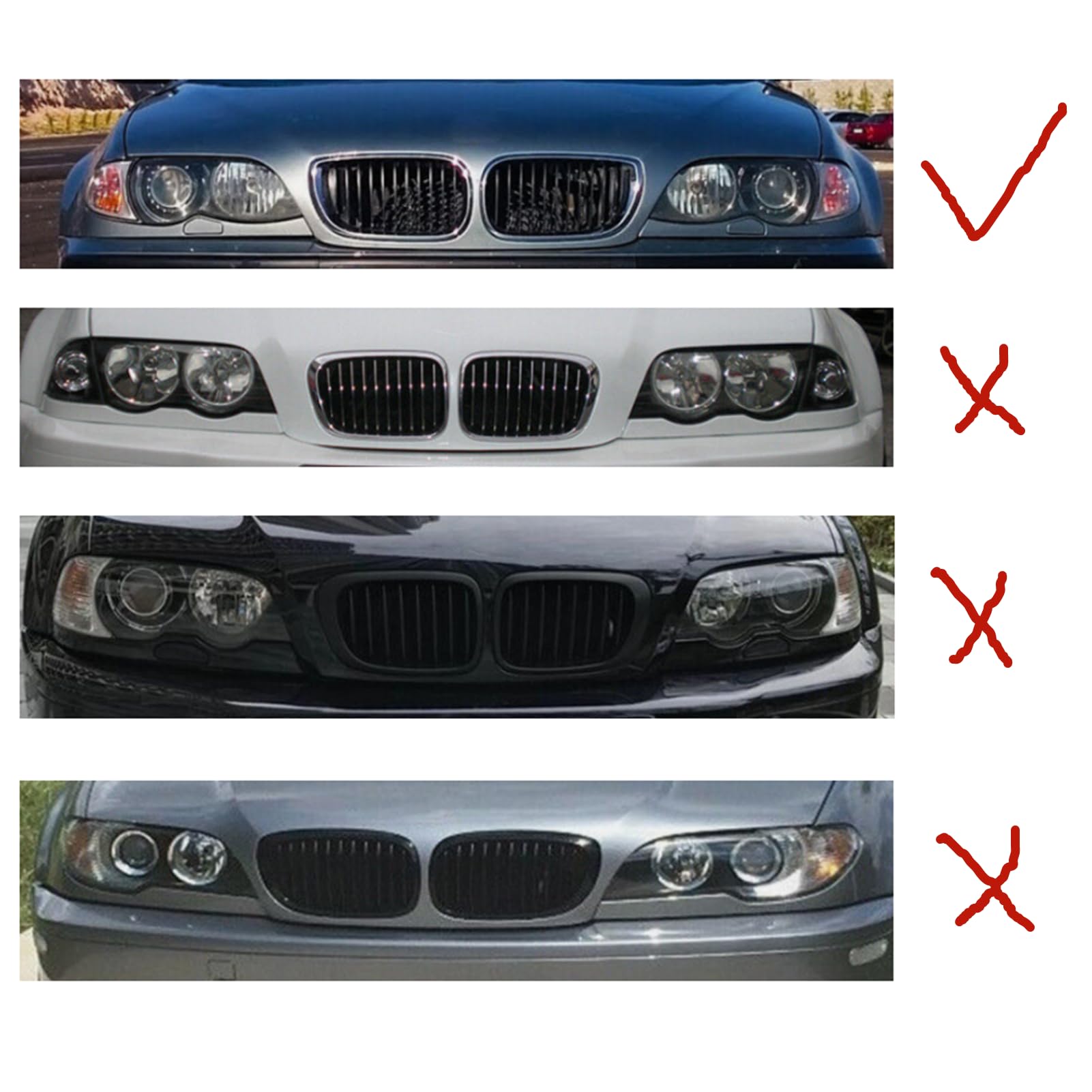 Inserti Griglia BMW Serie 3 E46 1998-2002 | 2 Porte | Strisce Colorate Bandiera Tedesca (Nero, Rosso, Giallo) | Decorazione ABS Per Calandra - 2