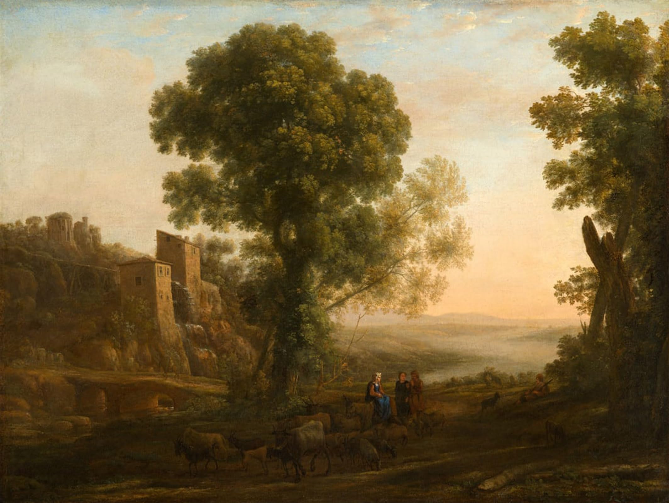 SERENDIPITP Abstract Painting Mural Print Picture Wall Decor Painting Landscape with Peasants Returning with Their Herds by Claude Lorrain Vintage Wall Artwork for Home Decor 60x90cm