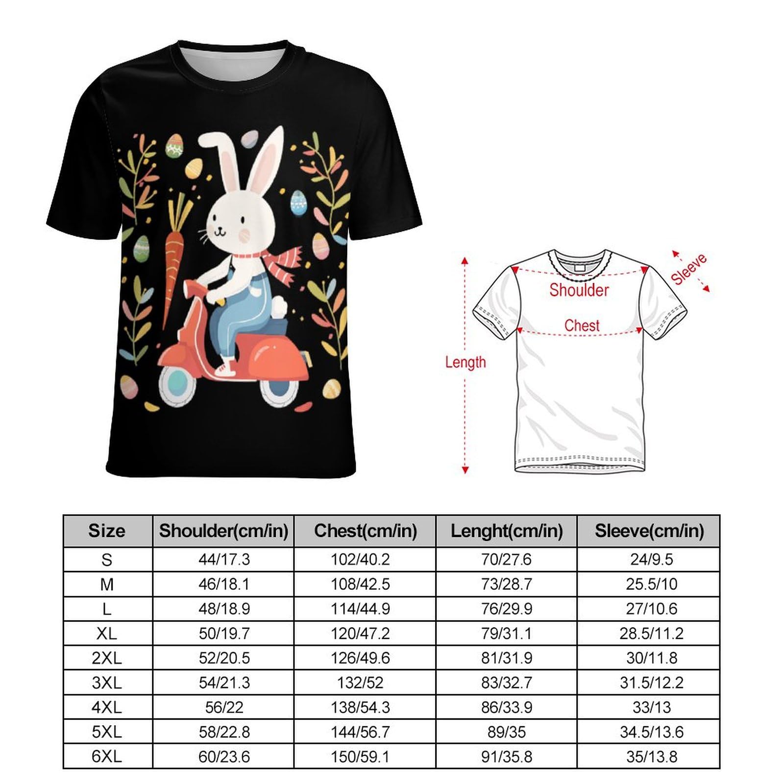 Easter Day Rabbit Unisex Adult T-Shirts Summer Short Sleeve Tee Casual Tops Funny Graphic M