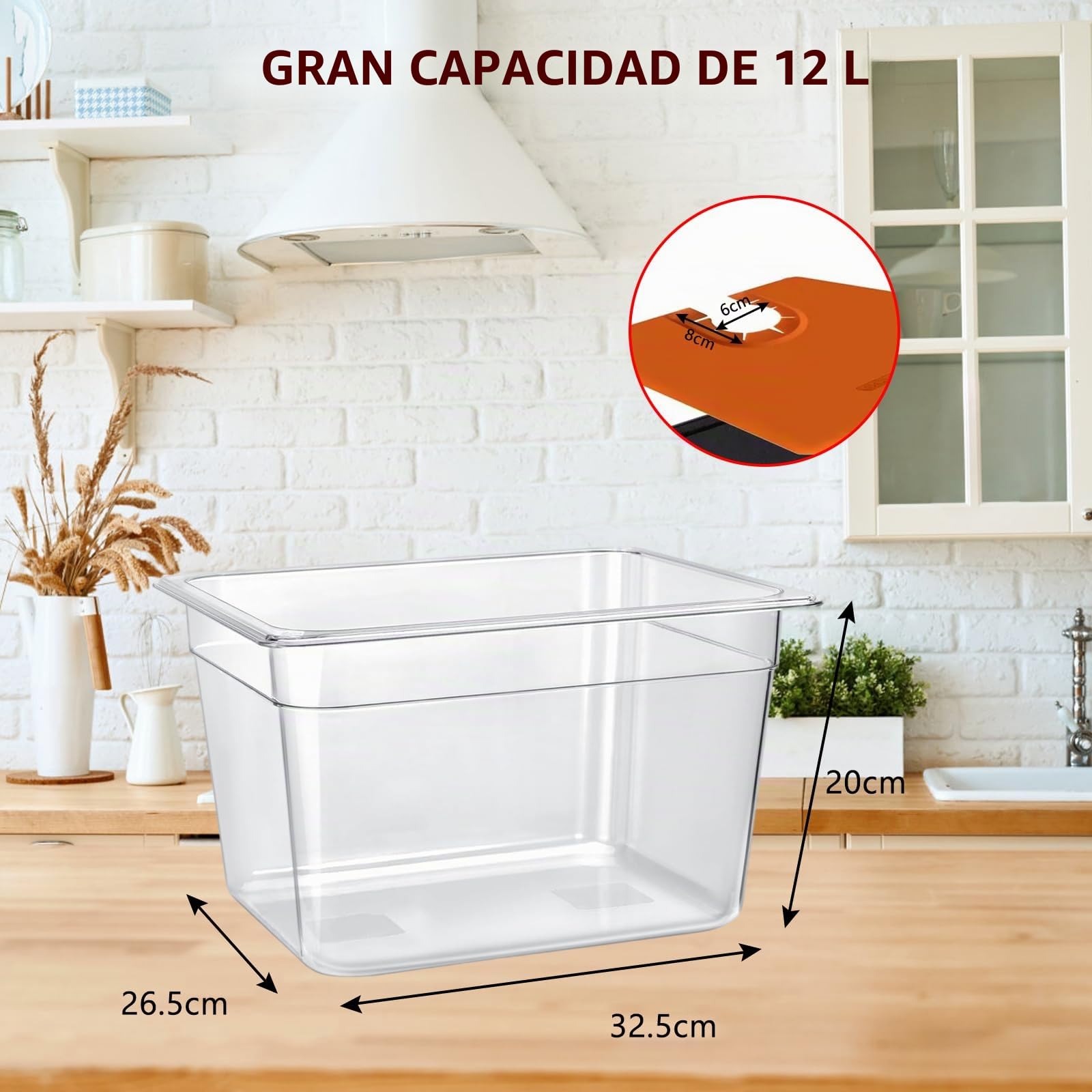 Recipiente Sous Vide 12L, Sous Vide Contenedor con Tapa Manguito Aislante y Estante, Contenedor transparente multifuncional (sin BPA) Adecuado para Pescado, Carne y Verduras