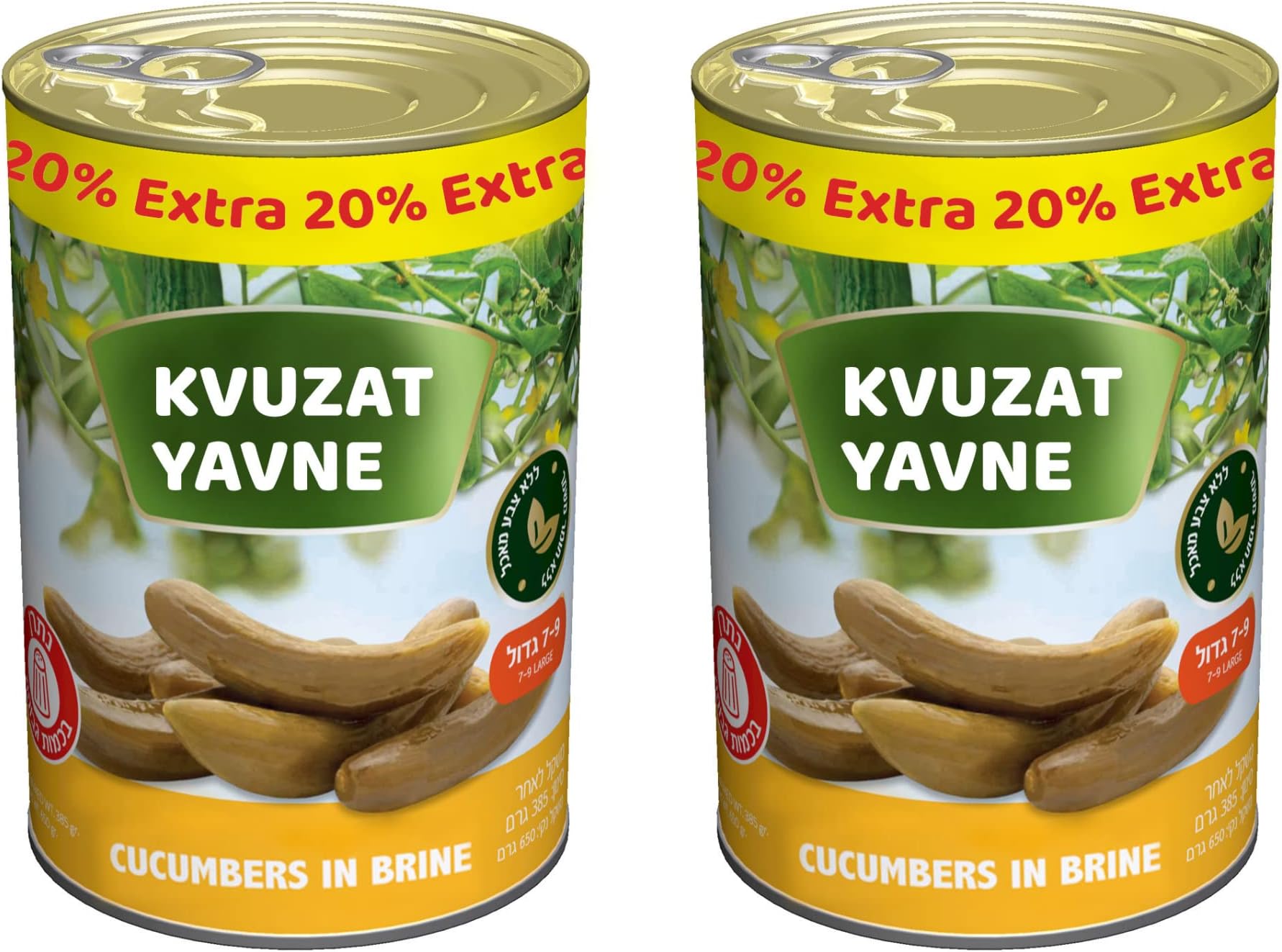 Kvutzat Yavne Pickled Cucumber 7-9mm (+20%) 670g - 2 Packs - Great Extra for Your Sandwiches - Perfect for Burgers - The Ideal Snack - Easy to Use -Vegan - Kosher - No Artificial Preservatives