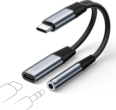USB C to 3.5mm Jack and Charger Adapter, 2 in 1 USB C Headphone Adapter