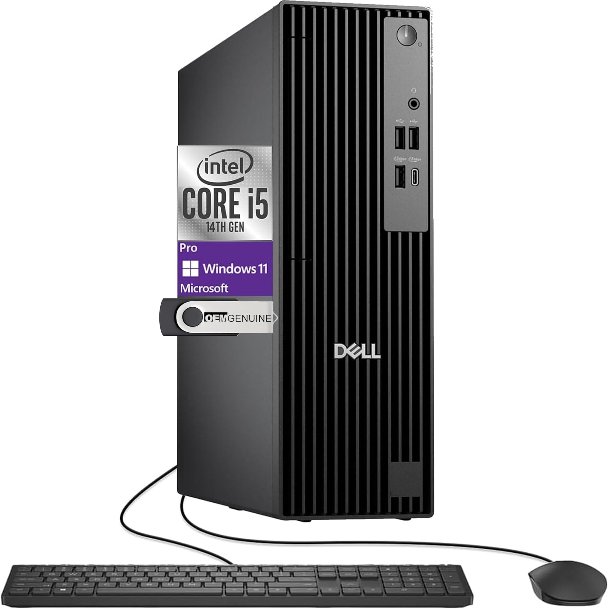 Dell Pro Slim QCS1250 (Optiplex 7020 SFF交換用) Intel 14-Core i5-14500、16GB DDR5 RAM、256GB SSD、RJ-45、DPポート、HDMI、有線KB&マウス、W11P、3YR WTY、ビジネスデスクトップ