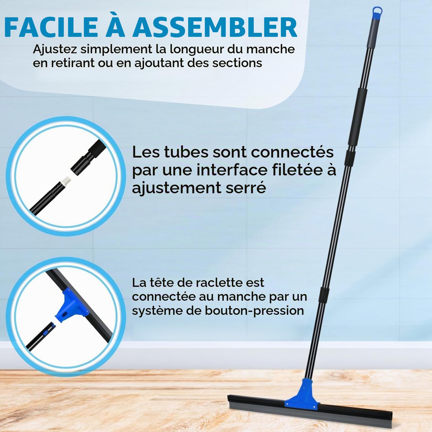 Raclette de sol pour le nettoyage du béton et du carrelage, 60 cm, grande raclette d'extérieur robuste pour terrasse, terrasse, salle de bain, verre, fenêtre, marbre