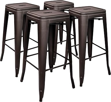 Elevon 30 Inches Metal Bar Stools, High Backless Stools, Indoor Outdoor Stackable Kitchen Stools, Set of 4, Brown