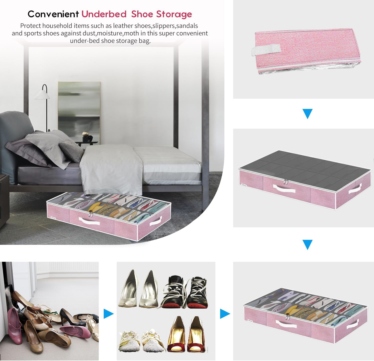 Onlyeasy(オンリーイージー) Lサイズ ベッド下 シューズオーガナイザー コンテナボックス 2個セット 16~32足の靴に対