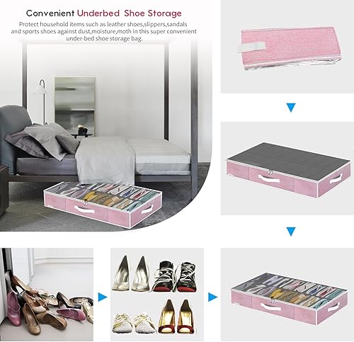 Miniatura 5 de Onlyeasy Caja organizadora de zapatos grande debajo de la cama, juego de 2, se adapta de 16 a 32 pares de zapatos, solución de almacenamiento de