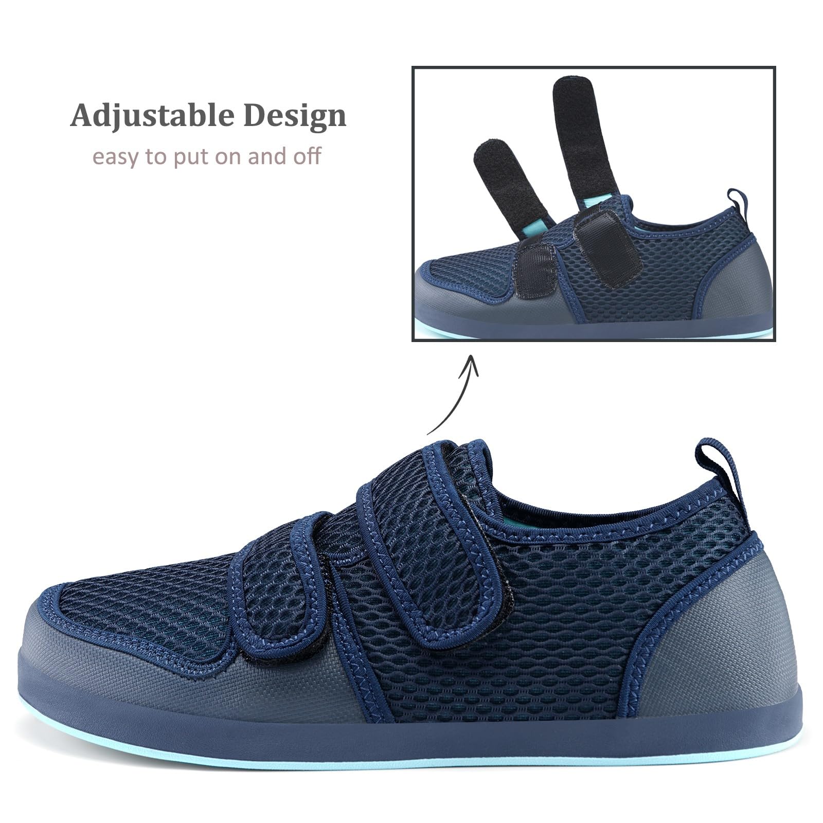 Hsyooes Zapatos Diabéticos Mujer Zapatos Ortopédica Hombre Zapatillas de estar por casa Ensanchar Respirable Ajustable Artritis Edema Zapatos hinchados