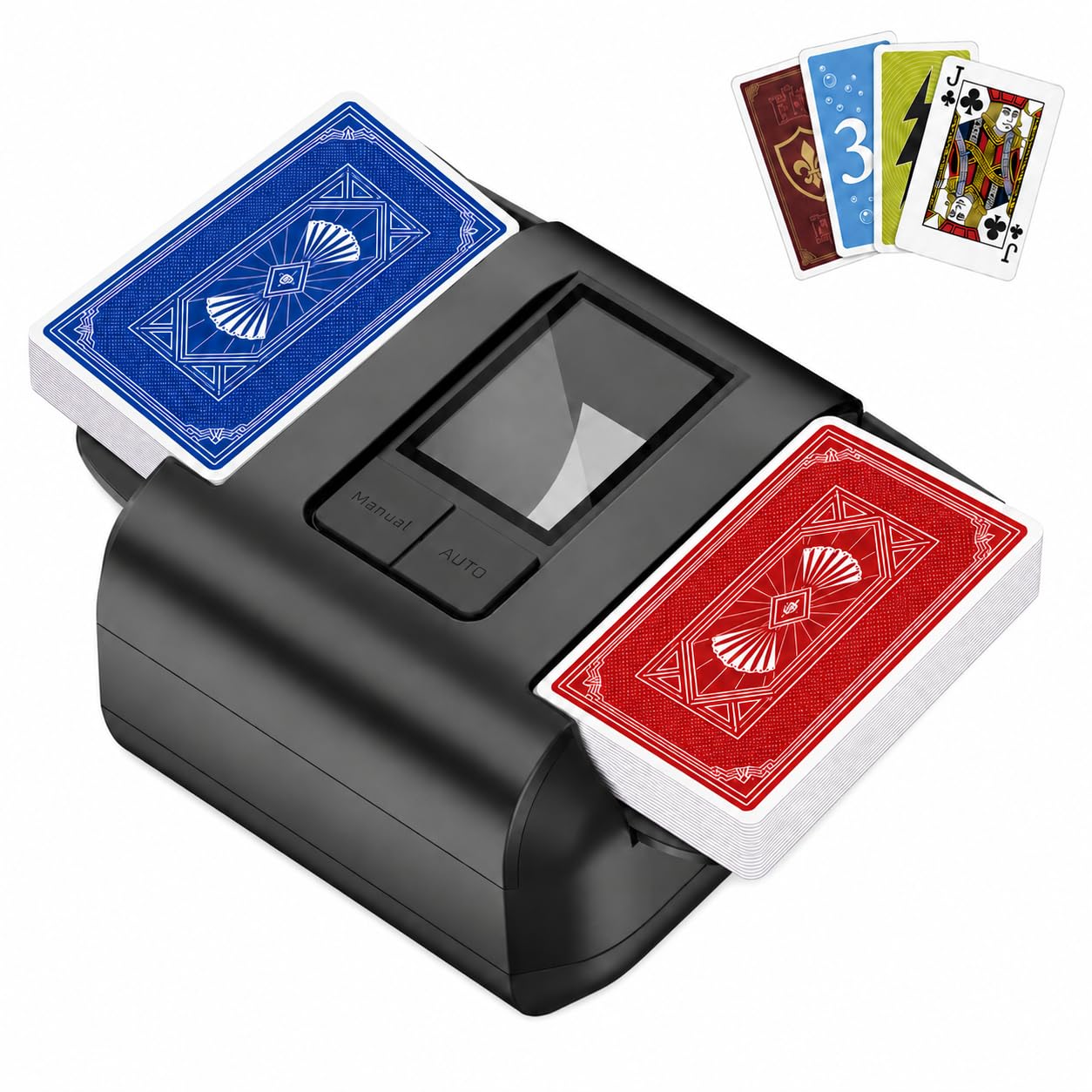 Card Shuffler 1-2 Deck with Auto Stop &amp; Manual Mode, USB Powered