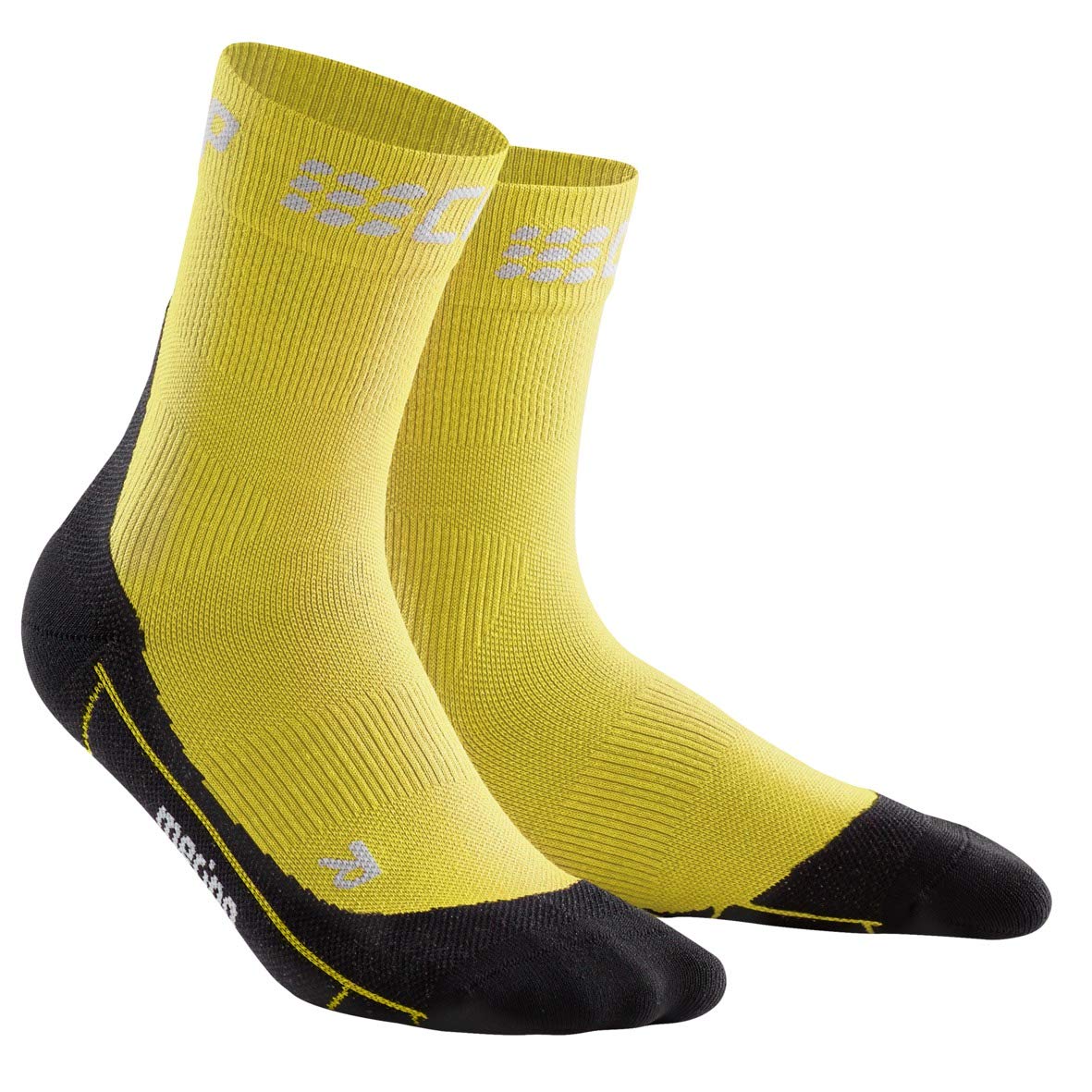 cep women's outdoor compression running sock mid-cut(yellow/black) iv