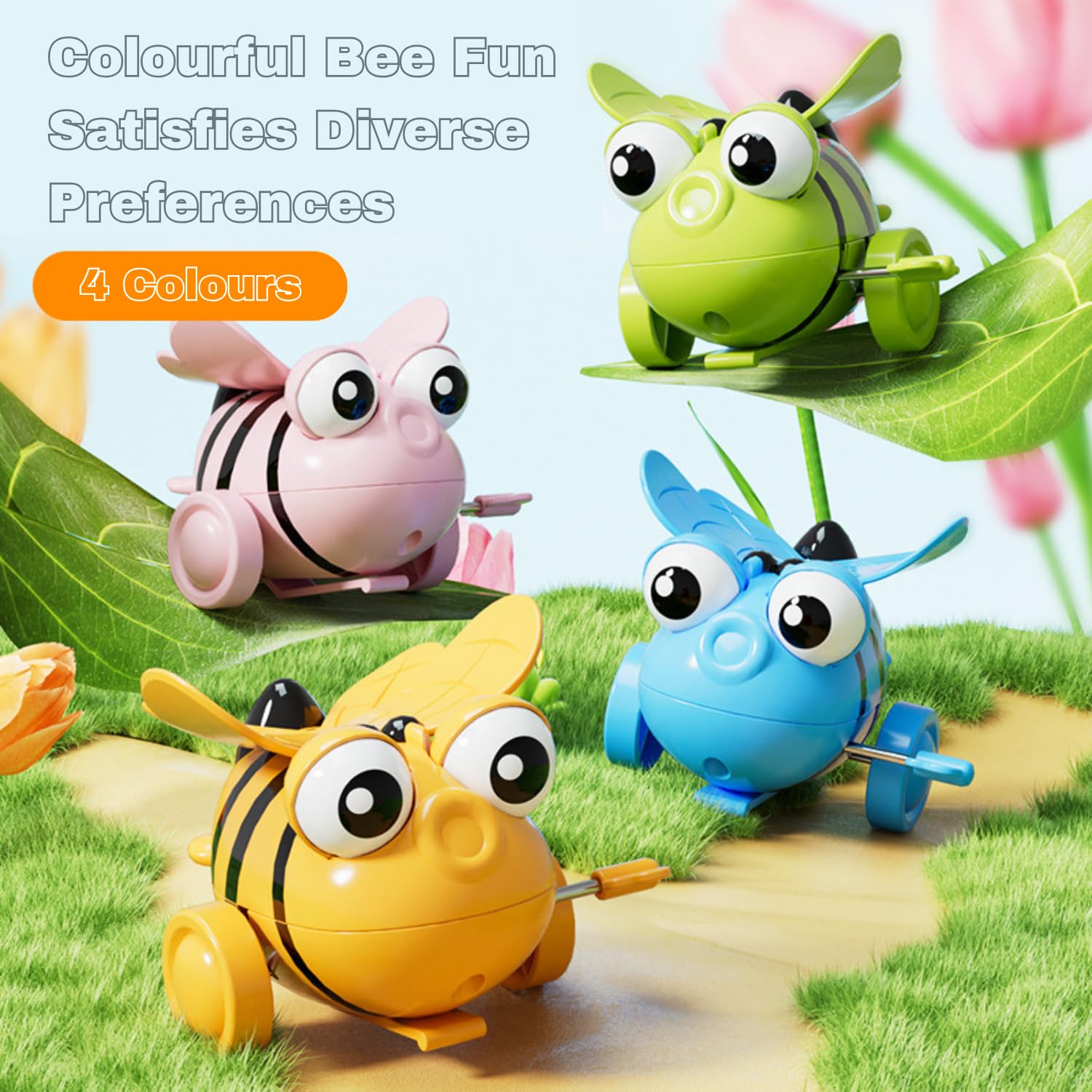 UTPATI Children's Wind-Up Tumbling Bee Early Interactive Educational Bee Baby Development Toy with Mechanical Rolling, Jumping, Crawling and Sitting Toy for Children 4