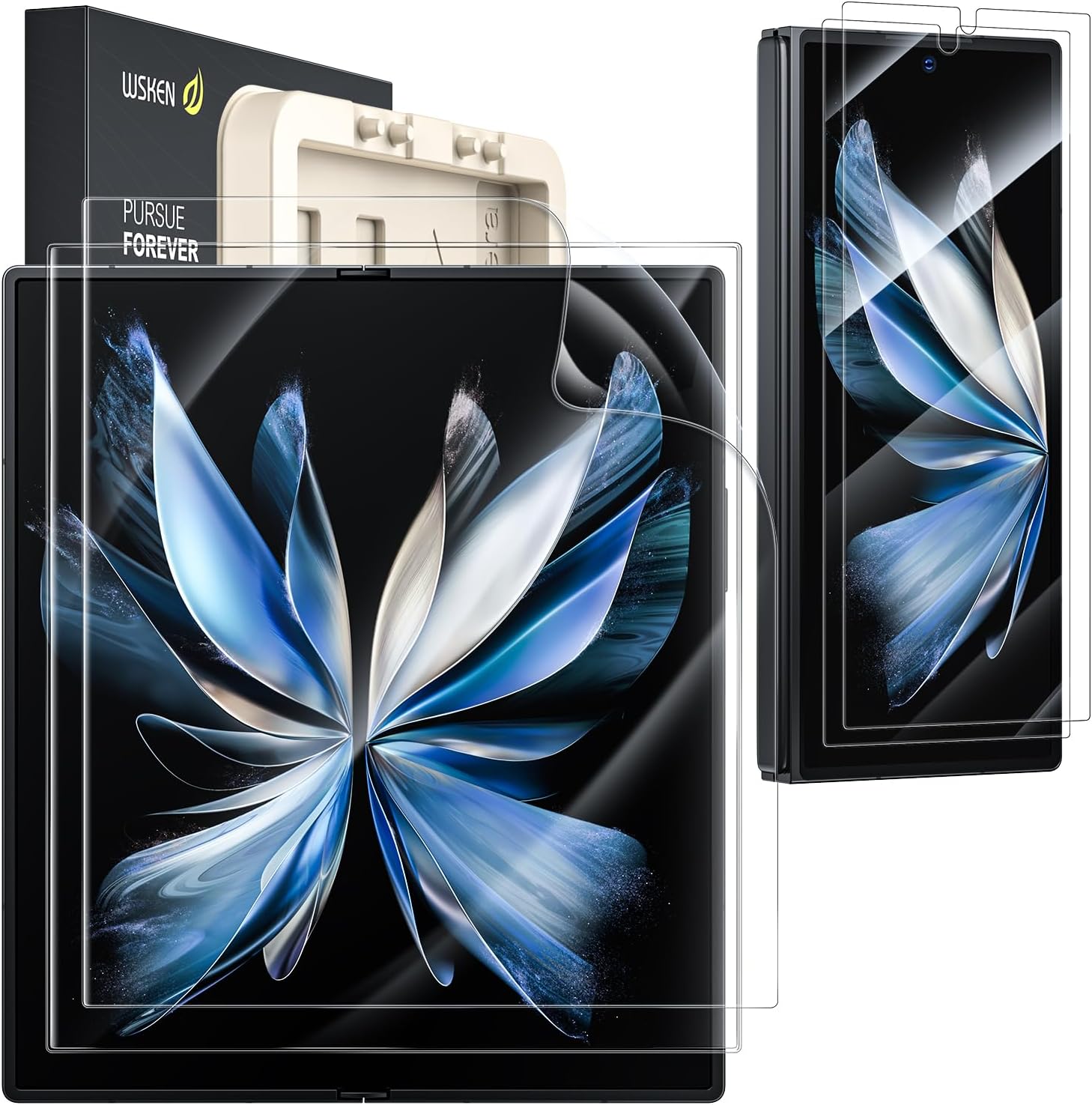 WSKEN for Samsung Galaxy Z Fold 6 Screen Protector,[Easy Auto Align Install][Bubble Self-extinction]Inside Soft TPU Film + Front 9H HD Tempered Glass,Shatterproof,Anti Fingerprint,Anti Scratch,2 Pack