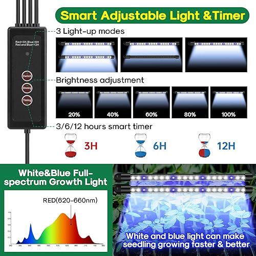 Miniatura 4 de BlumWay Bandeja de inicio de semillas con luz de crecimiento, paquete de 2 bandejas de semillas de 80 celdas con cúpula de humedad, kit de inicio de