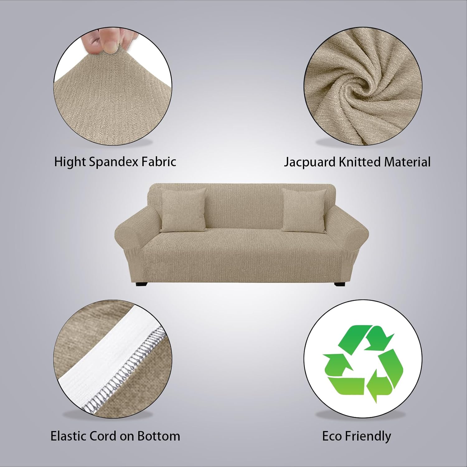 Sofa Slipcover with 2 Pillow Cover for 3 Cushion Couch, Non Slip Furniture Protector with Elastic Bottom, Washable Sofa Cover for Kids, Pets (Sofa, Island Fossi)