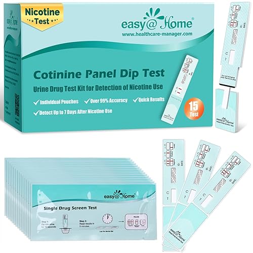 EasyHome Tiras de prueba de orina de nicotina sensible kit de prueba rápida detección 200 ngmL paquete de 15 #ECOT-114