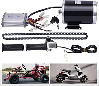 48V 1000W Brush Electric Bicycle Conversion Kit w/Controller Brush Motor Kit with Drive Handle&Chain & Regular Handle Cover & Keys for Electric Bicycle ATV Small Karts Beach Bikes