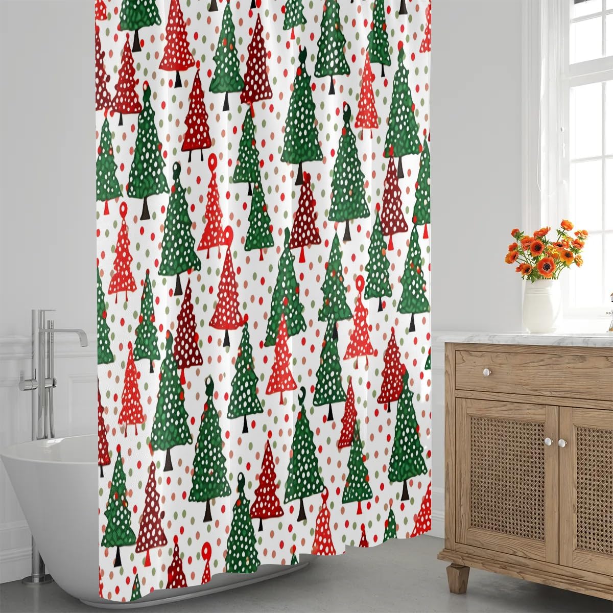 Honeybaby Cute Christmas Tree Shower Curtain Waterproof Bathroom Shower Curtains Shower Curtain with 12 Hooks 72x72 inch Shower Curtains for Bathroom