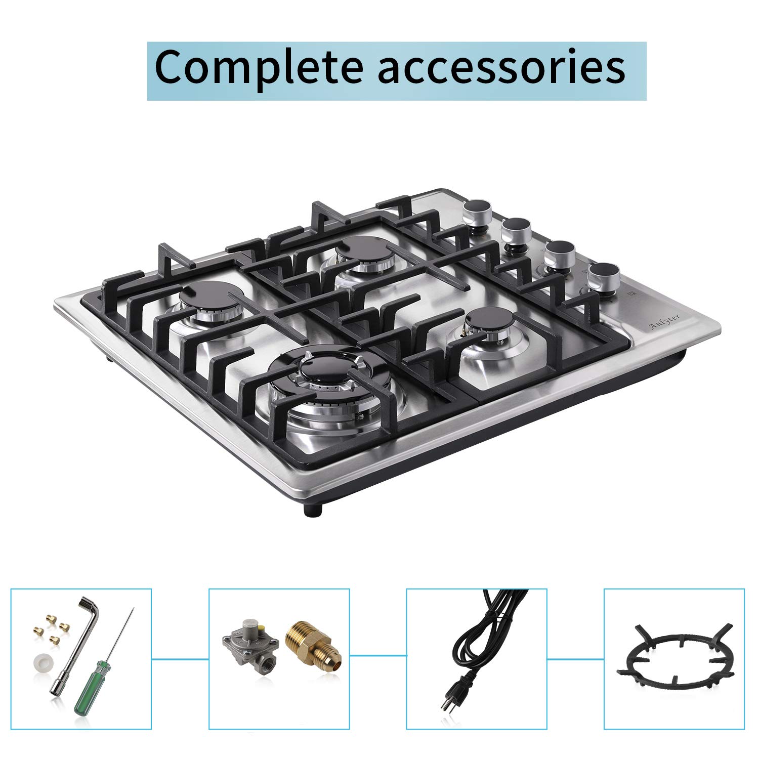 Anlyter 24 Inch Gas Cooktop, 4 Burners Builtin Gas Stovetop