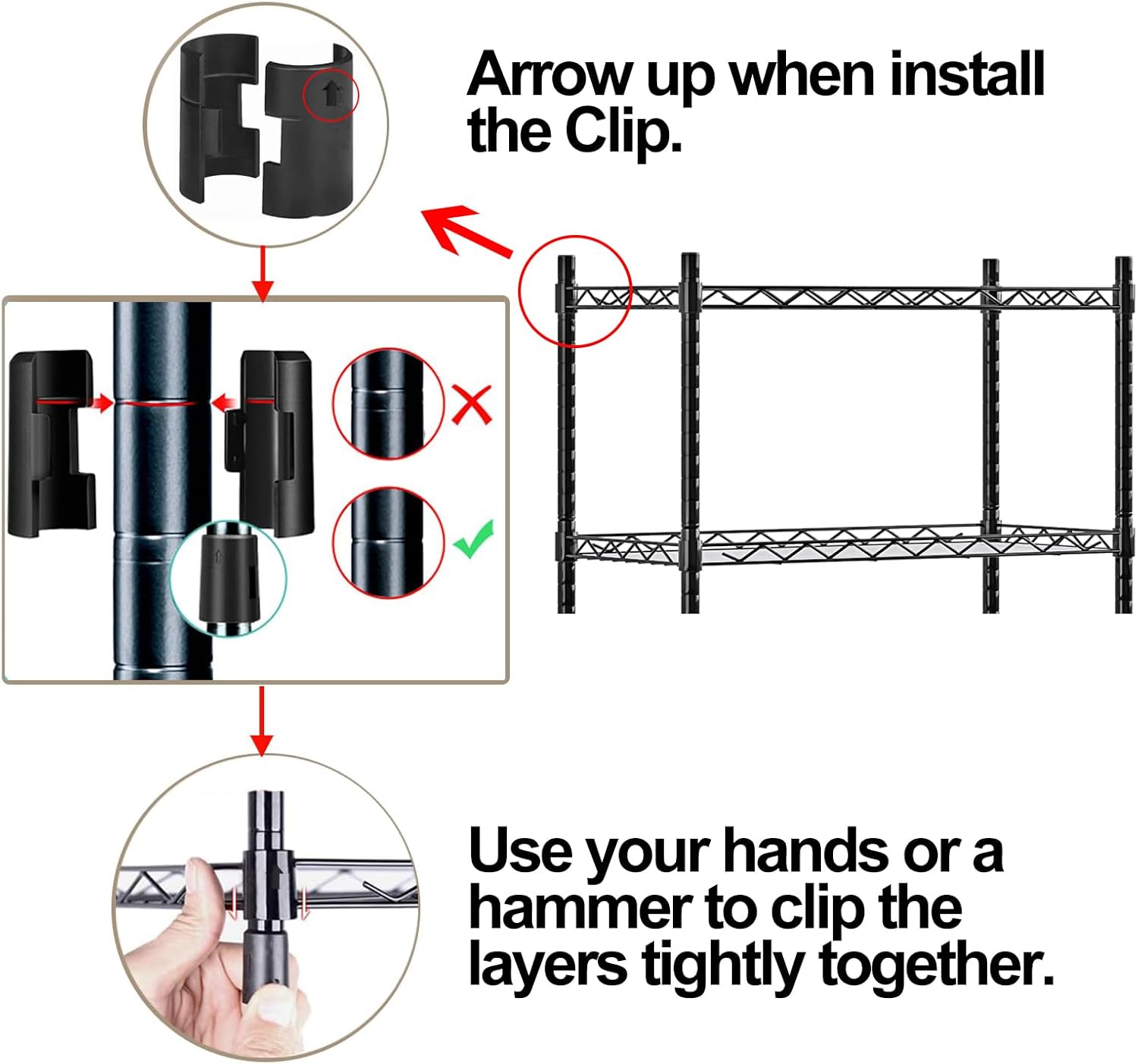 4 Shelf Storage Shelving Adjustable Standing Shelf Units Organizer Rack for Garage Kitchen Metal Heavy Duty Sheleves with Non-Slip Foot Mats 21.65” L x 11.81” W x 47.99” H, Black