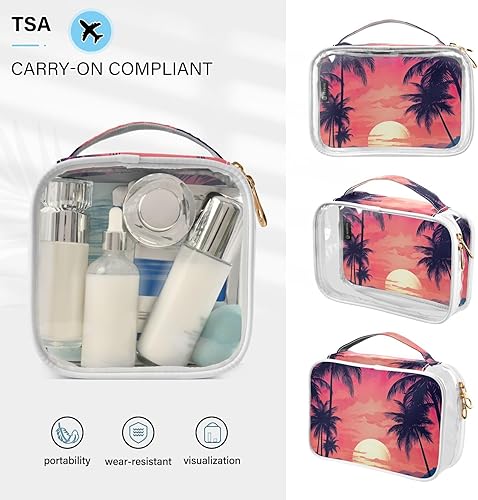 Miniatura 5 de Tropical Beach Sunrise Palm Trees Bolsa de aseo transparente para viajes, paquete de 2 bolsas de cosméticos de maquillaje con cremallera, bolsa de