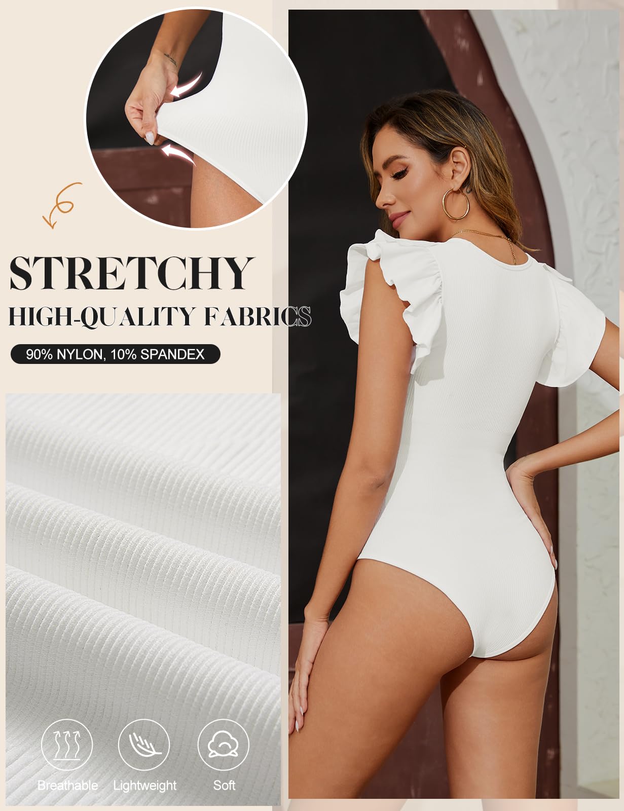 Tuopuda Body Gainant Femme Ventre Plat Invisible T-Shirt Tops Manches Volants Gaine Amincissante Sculptant Minceur Shapewear Bodysuit Combinaison