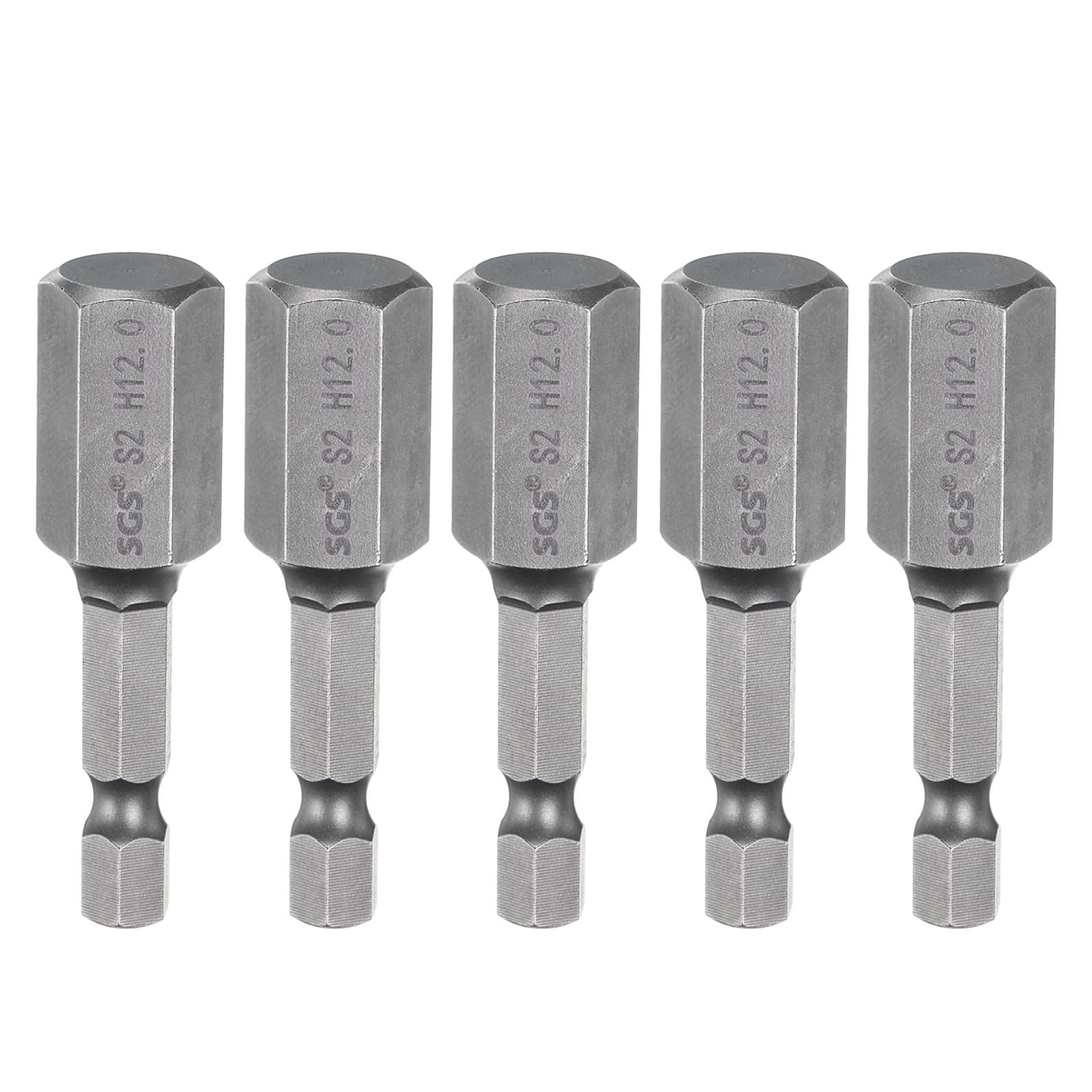 sourcing map 5pcs H12.0 Hex Head Drill Bit Wrench 12mm Metric Flat Tip 1/4" Hex Shank 50mm (2") Long Magnetic Hexagonal Screw Driver Socket Industrial Screwdriver Power Bits