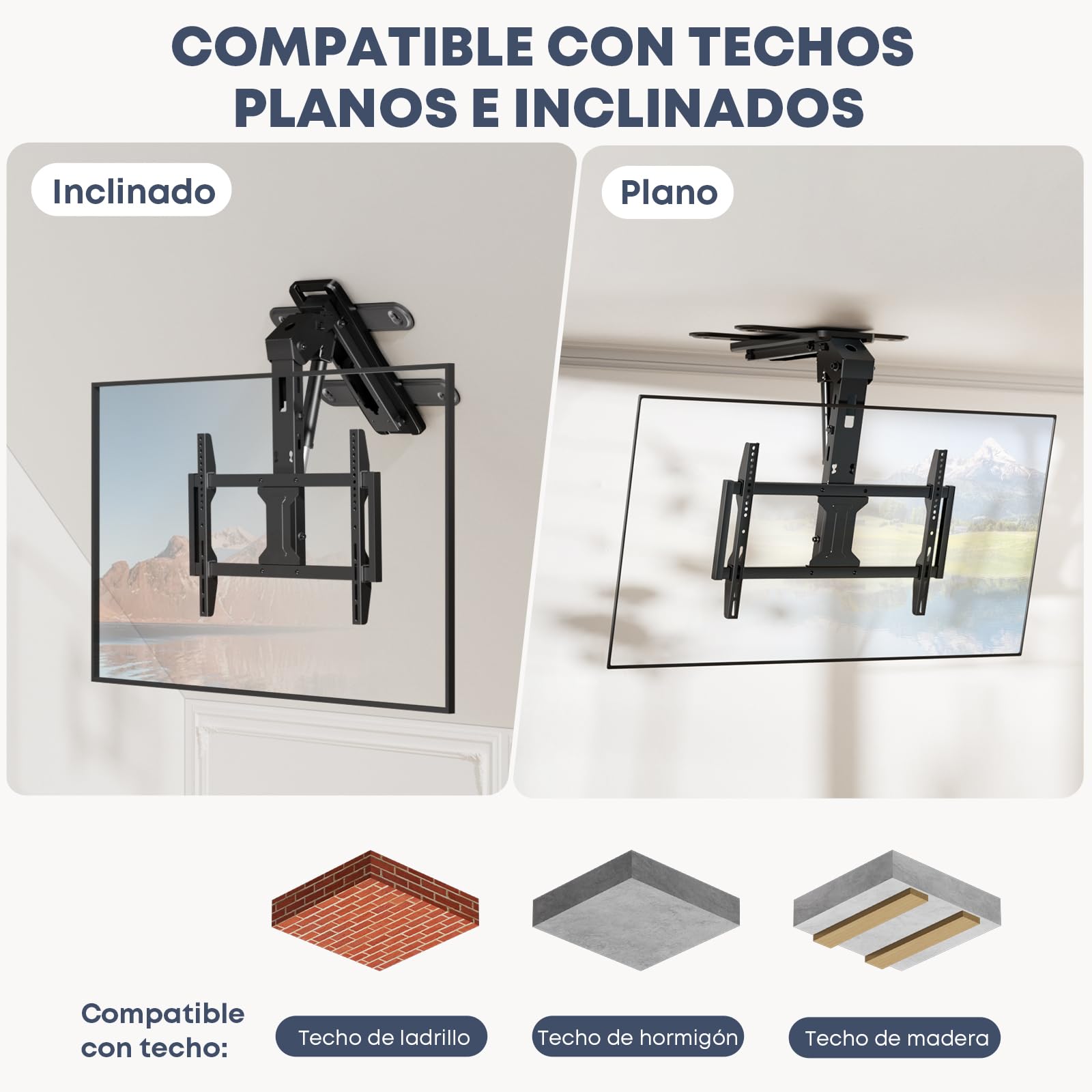 Soporte TV Techo Motorizado 37–75" – Elevador TV Eléctrico Abatible, Mando a Distancia, 45 kg de Carga, VESA 600×400mm, Negro