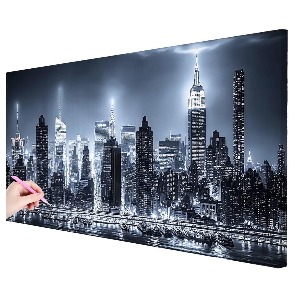 Duża sztuka diamentowa, Nowy Jork, 120 x 60 cm, zestawy do malowania diamentami 5D dla dorosłych, sztuka z klejnotami krajobrazowymi dla dorosłych, pełne okrągłe wiertło, kryształowe malarstwo