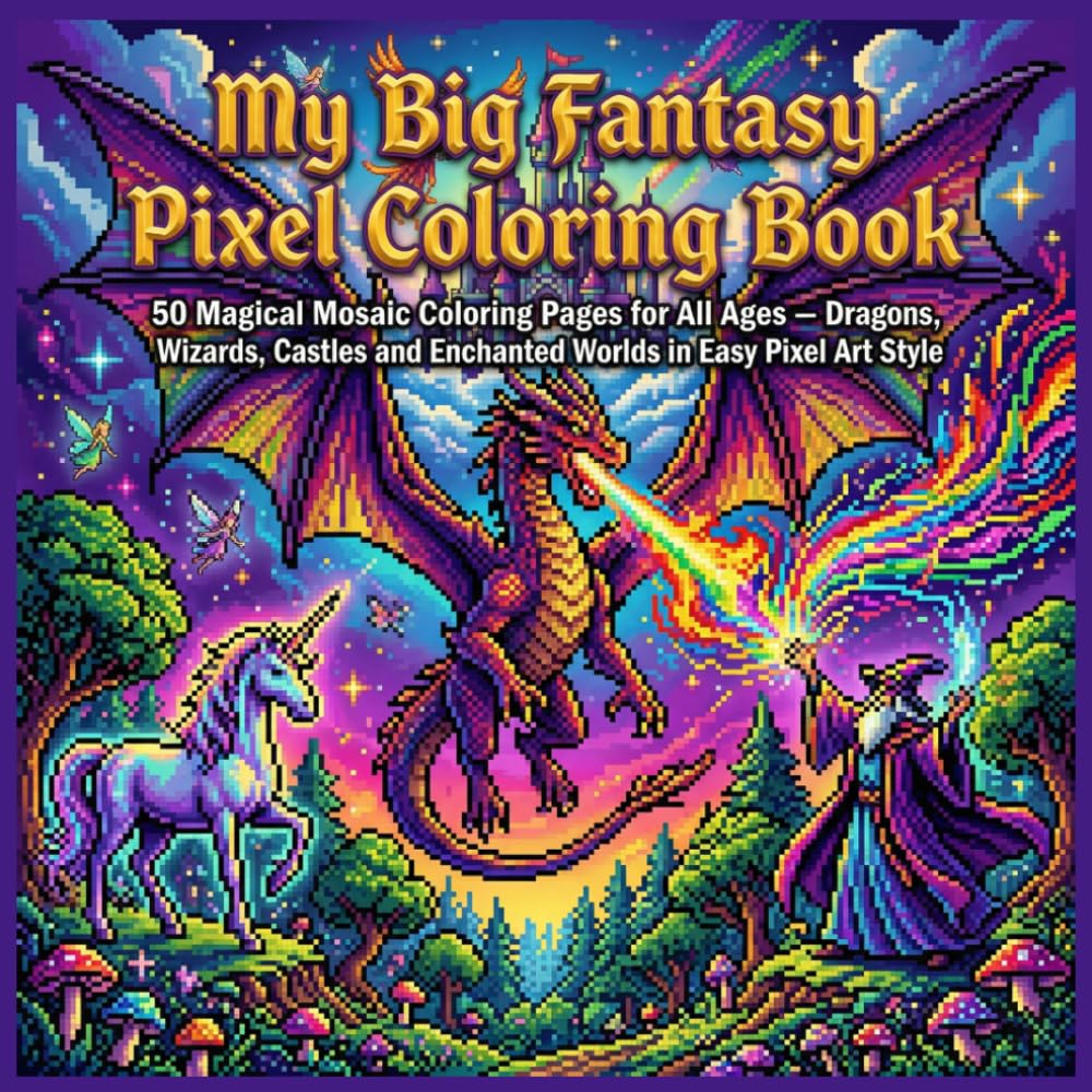 My Big Fantasy Pixel Coloring Book: 50 Magical Mosaic Coloring Pages for All Ages — Dragons, Wizards, Castles and Enchanted Worlds in Easy Pixel Art Style