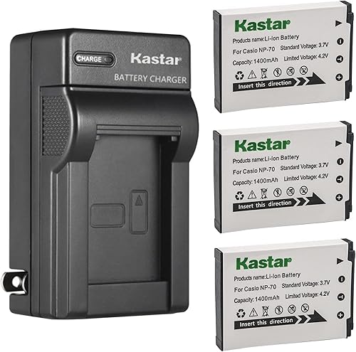 Miniatura 7 de Kastar Paquete de 2 baterías y cargador de pared CA de repuesto para Casio NP-70 NP70, CNP-70, cargador Casio BC-70L, Casio Exilim Zoom EX-Z250PK,