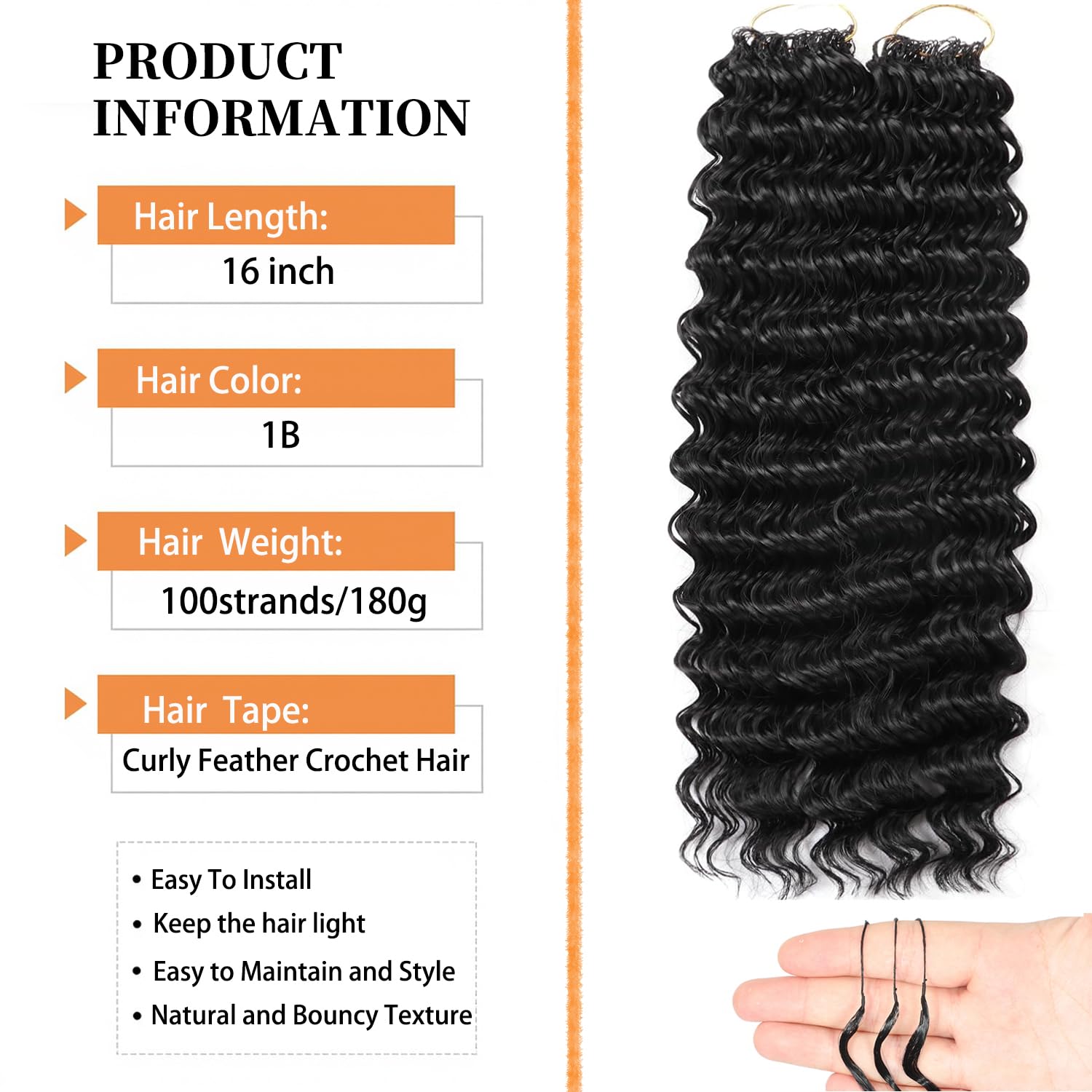 Feather Crochet Hair miracle knots hair 16inch 100Strands Deep Wave Hair for Invisible miracle Knot Crochet Hair Extensions for Black Women (1B#, 16 Inch ((100Strands))