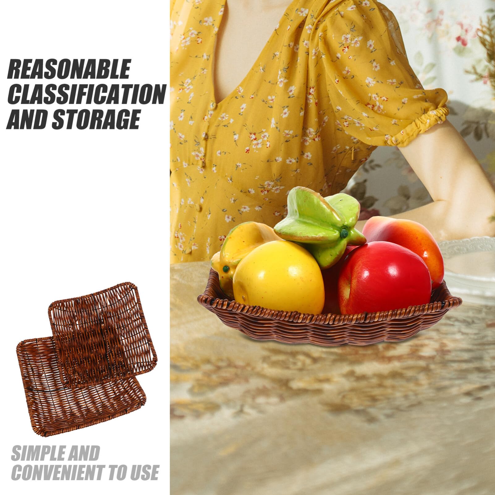 SOLUSTRE 2pcs Snack Basket Candy Container Fries Holder Decorative Basket Straw Fruit Basket Wicker Bread Tray Wicker Storage Bowls Fruit Organizer Sundries Basket Snack Storage Basket Nut